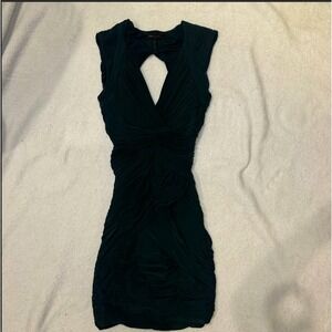 BCBGMAXAZRIA Deep Green Ruched V Neck Sleeveless Sheath Dress Women's Size M